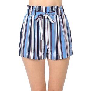 Ambiance Appearl Womens 3X Blue Striped Paper Bag Shorts Drawstring Pockets